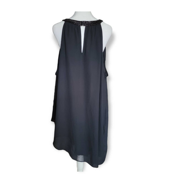 New‎ Lane Bryant Women's Beaded Neckline Asymmetrical Hem Black Blouse - Picture 5 of 8